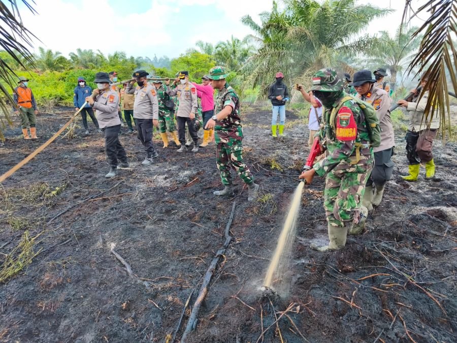 Dandim 0321/Rohil Bersama Tim Gabungan Padamkan Karhutla di Pasir Limau Kapas