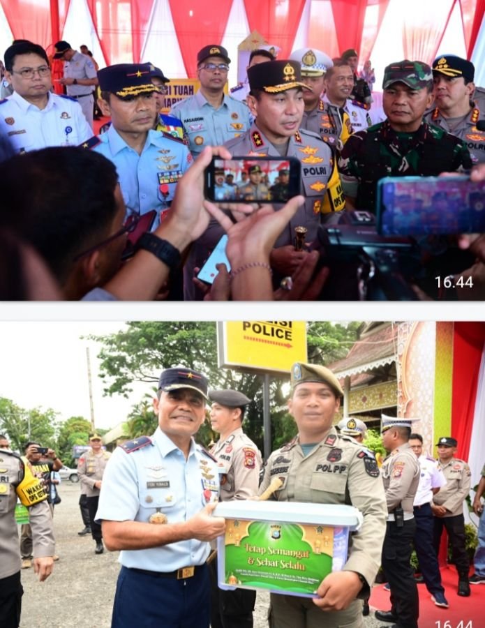 Danlanud Roesmin Nurjadin Dampingi Kapolda Riau Tinjau Pos Pengamanan Operasi Ketupat Lancang Kuning