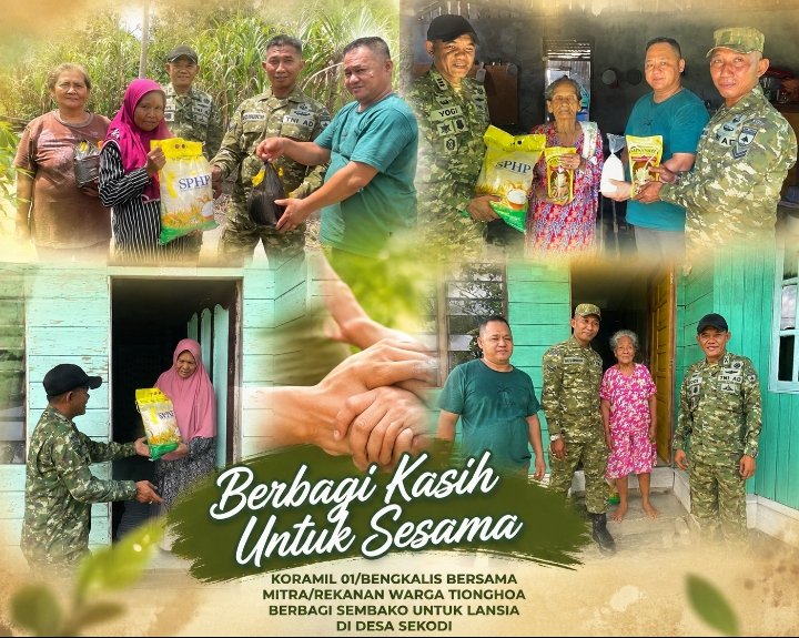 Danramil 01/Bengkalis Bersama Mitra Koramil Salurkan Bantuan Sembako kepada Lansia di Desa Ketam