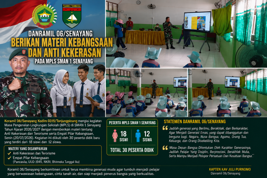 Danramil 06/Senayang Berikan Materi Kebangsaan dan Anti Kekerasan pada MPLS SMAN 1 Senayang