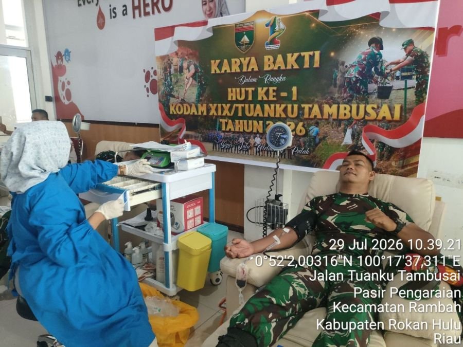 Danramil 08 Tandun Pimpin Donor Darah HUT Ke-1 Kodam XIX/Tuanku Tambusai