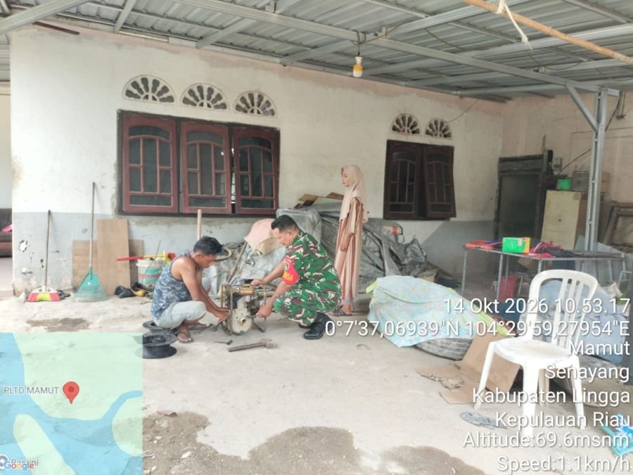 Babinsa Senayang Bantu Warga Perbaiki Mesin Robin, Gotong Royong Terus Diperkuat