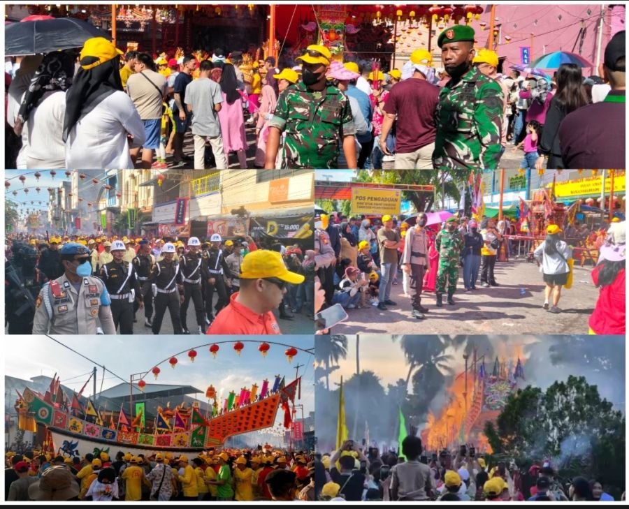 Dihadiri Puluhan Ribu Pengunjung, TNI-Polri Sukses Amankan Ritual Bakar Tongkang di Rohil