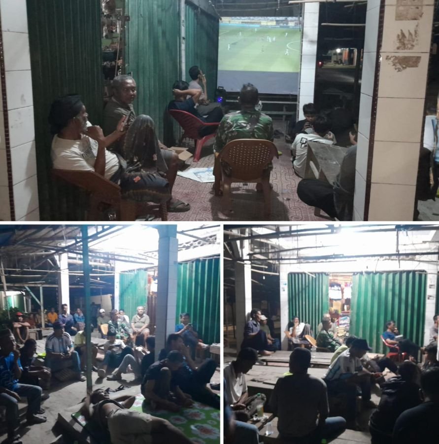Dini Hari Tetap Semangat, Warga Pulau Kijang Nobar Bareng Babinsa Koramil 07/Reteh