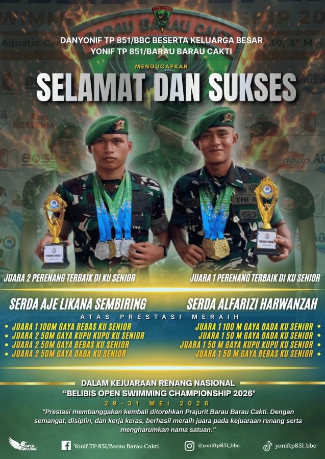 Dua Prajurit Yonif TP 851/BBC Sabet Gelar Perenang Terbaik Nasional