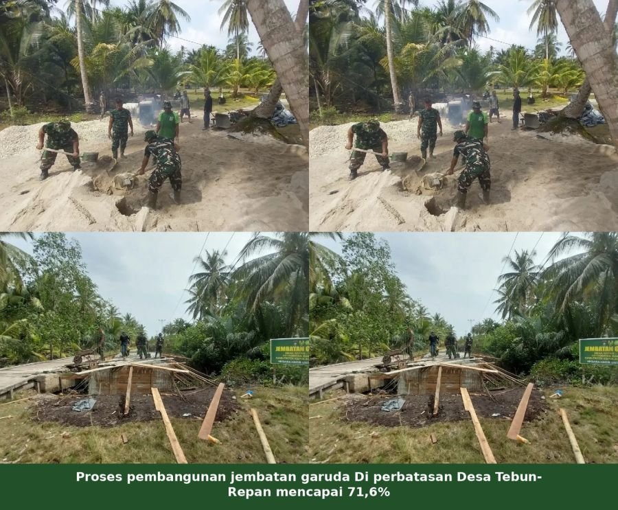 Gotong Royong TNI dan Warga, Pembangunan Jembatan Garuda di Perbatasan Tebun-Repan Capai 71,6%