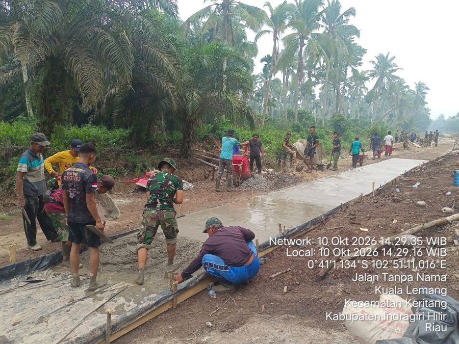 Hari Ke-5 TMMD Ke-130 di Kuala Lemang, Pengecoran Jalan Capai 19,3 Persen