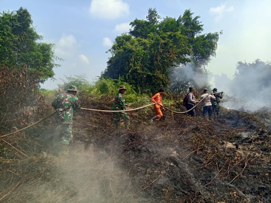 Hari Ke-5, TNI-Polri dan BPBD Rohil Berjibaku Dinginkan Lahan Gambut di Bagan Punak