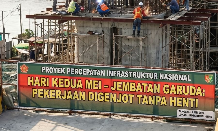 Hari Kedua Mei, Pekerjaan Jembatan Garuda Digenjot Tanpa Henti