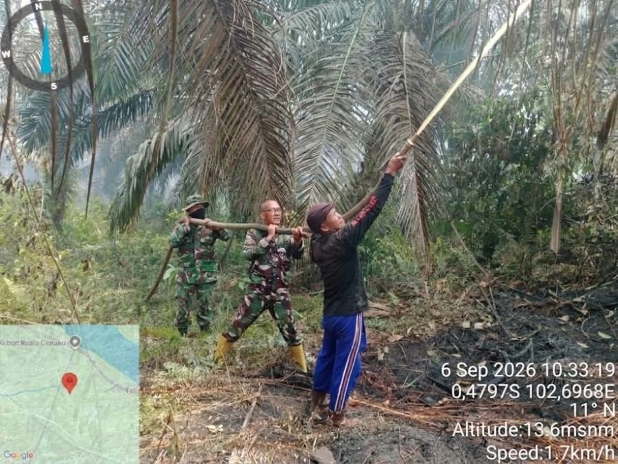 Hari Keempat, Babinsa 03/Tpl Pantau Titik Asap Karhutla Bayas Jaya