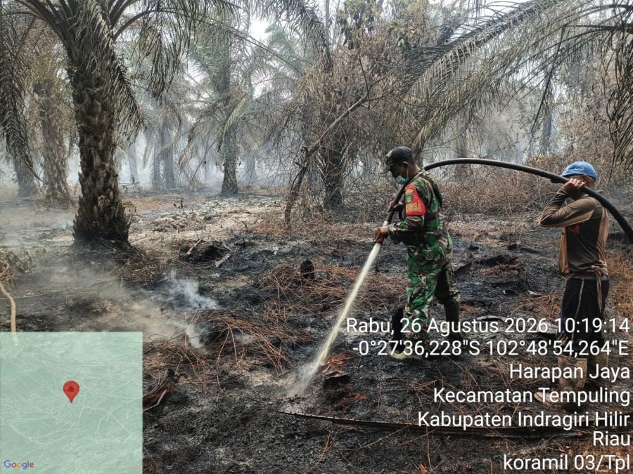 Hari Ketiga, Babinsa 03/Tempuling Perkuat Pendinginan Karhutla 11 Hektare