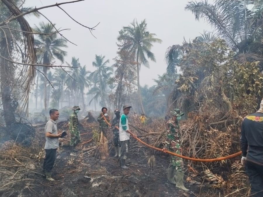 Hari Ketiga, Babinsa Koramil 09/Kemuning Berjibaku Padamkan Karhutla 12 Ha di Kuala Lemang