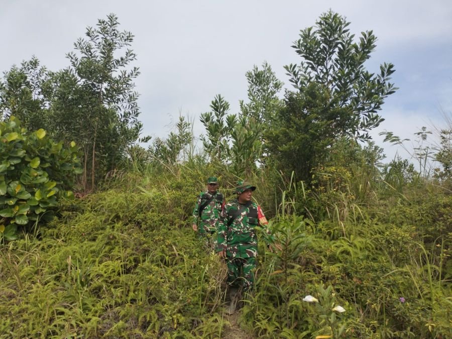 Jaga Keamanan Wilayah, Serka SDG Barus dan Sertu A. Tiopan Silaban Laksanakan Patroli Karhutla
