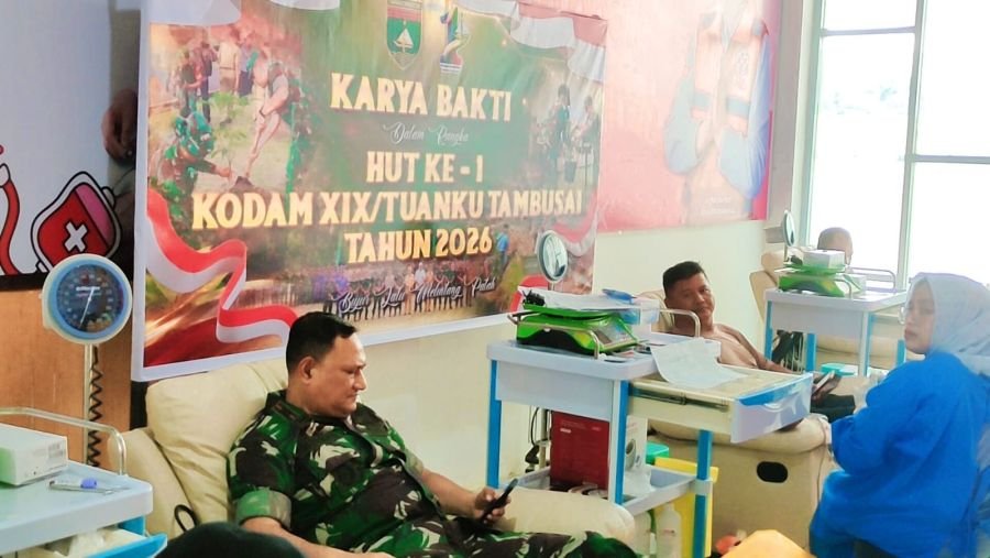 Jelang HUT Ke-1 Kodam XIX/Tuanku Tambusai, Kodim 0313/KPR Gelar Donor Darah