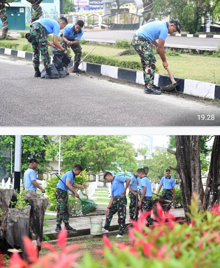 Jelang HUT ke-79, TNI AU Lanud Roesmin Nurjadin Gelar Karya Bakti Bersihkan TMP Kusuma Dharma