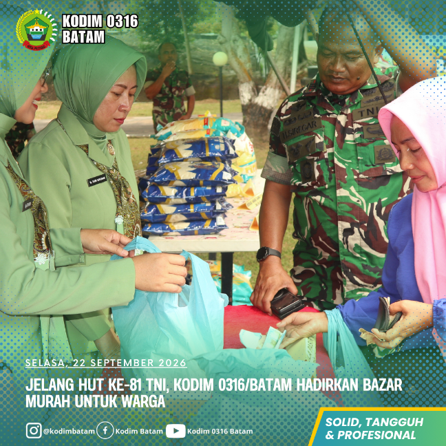 Jelang HUT ke-81 TNI, Kodim 0316/Batam Hadirkan Bazar Murah untuk Warga