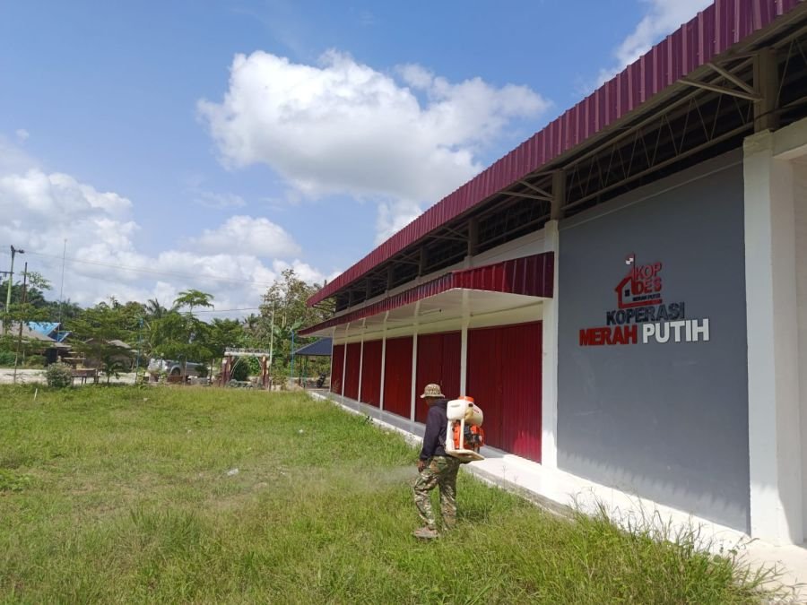 Jelang Operasional, Babinsa Kawal Perawatan Gedung dan Halaman KDKMP Desa Langkat