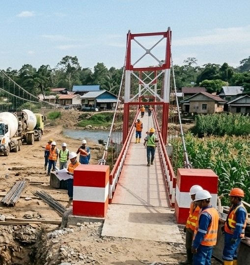 Jembatan Gantung Garuda Tahap III Desa Sanglap Masuki Pekerjaan Pondasi