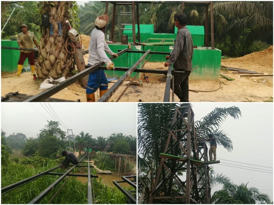 Jembatan Perintis Garuda Inhil Dikebut, TNI dan Warga Keritang Hulu Bergotong Royong