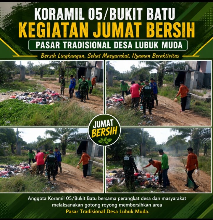Jumat Bersih, Koramil 05/Bukit Batu dan Warga Lubuk Muda Satukan Langkah Demi Lingkungan Lebih Sehat