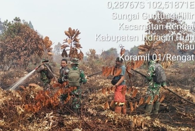 Karhutla Didesa Sungai Guntung Hilir Berhasil DiKendalikan Babinsa dan Tim Gabungan