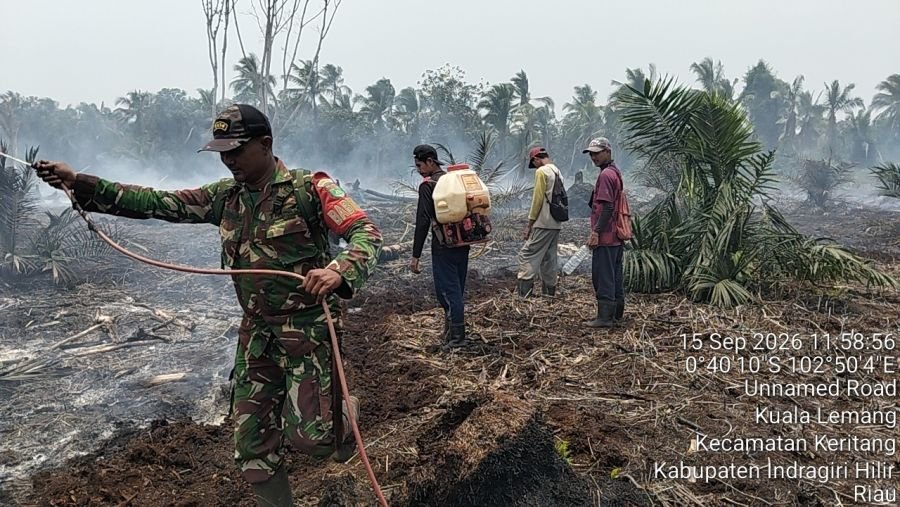Karhutla Landa 2 Desa, Babinsa Koramil 09/Kemuning Sigap Lakukan Pemadaman