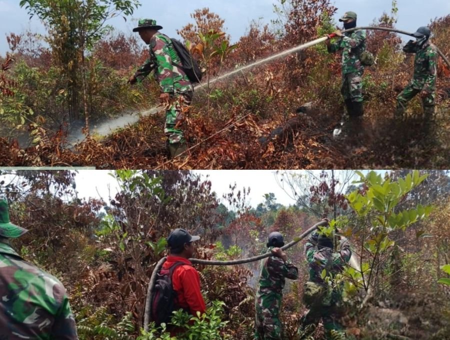 Karhutla  Terjadi di Desa Sungai Guntung Hilir, Babinsa Koramil 01/Renhat Sigap Laksanakan Pemadaman