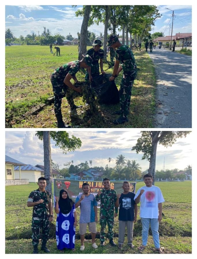 Karya Bakti membersihkan lingkungan sekitar, Yonif TP 898/PC Bersama Warga Desa Salo timur