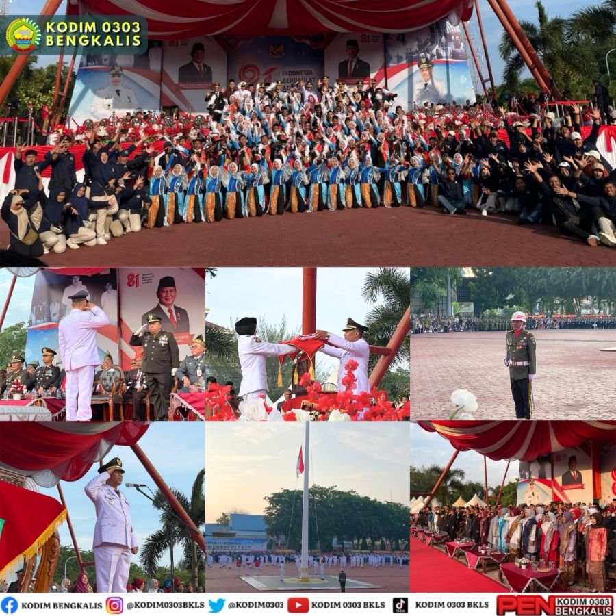 Kasdim 0303/Bengkalis Hadiri Upacara Penurunan Bendera HUT ke-81 RI di Lapangan Tugu