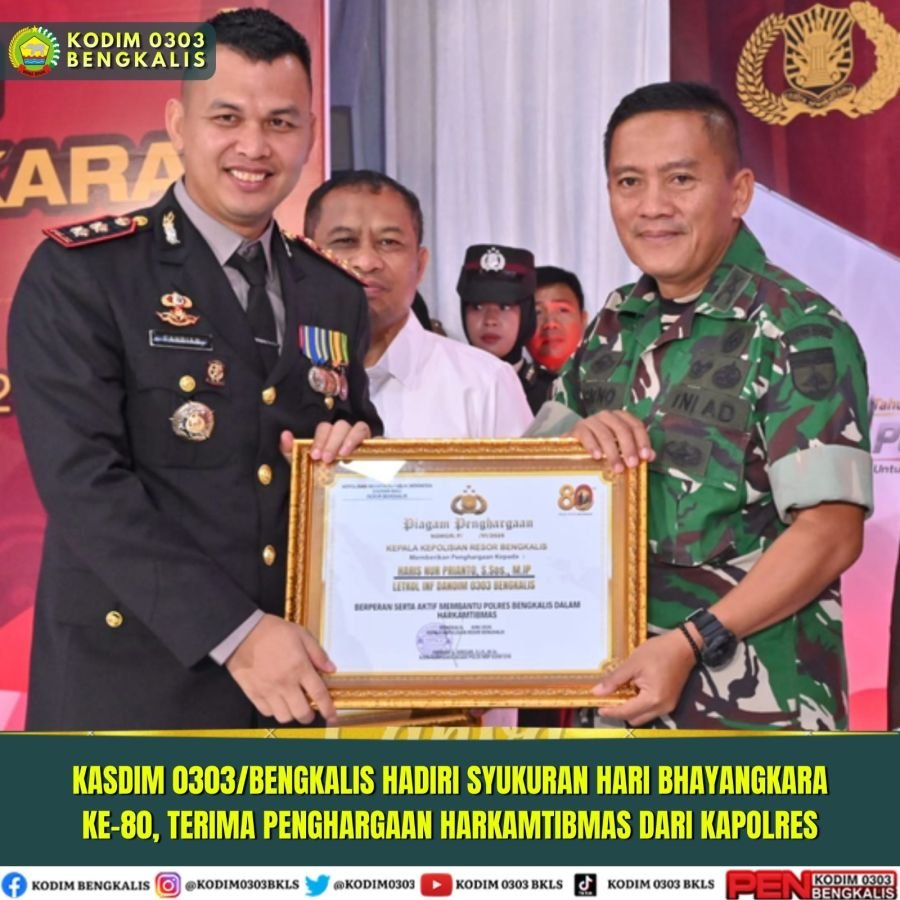 Kasdim 0303/Bengkalis Terima Penghargaan Harkamtibmas