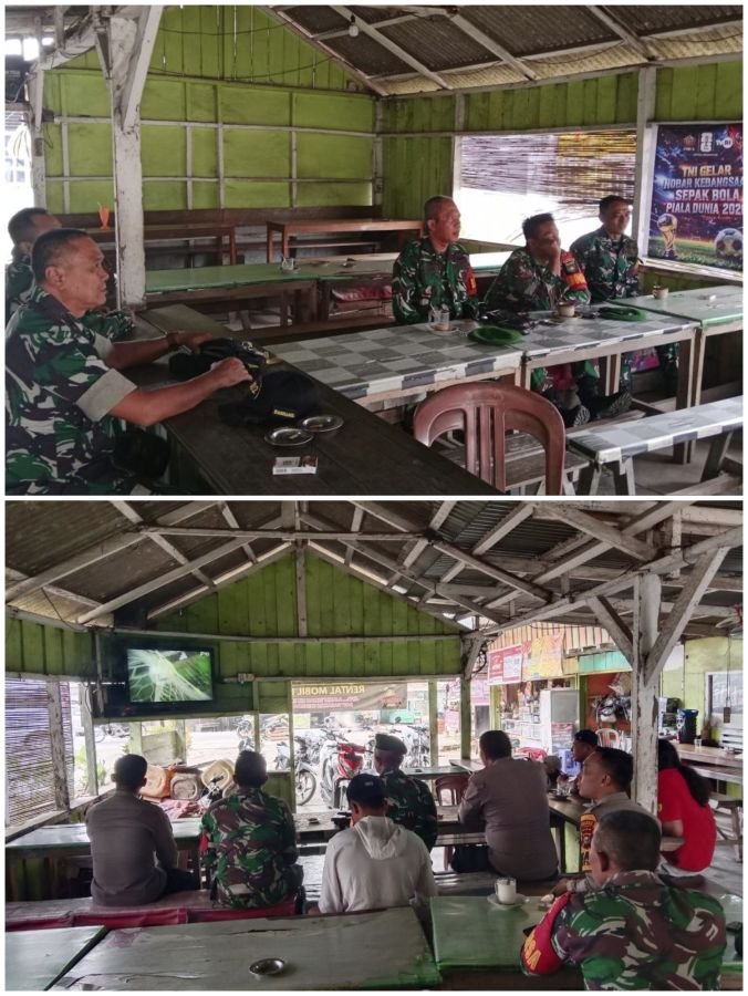 *Kebersamaan TNI-Polri dan Warga Peranap Nobar Piala Dunia 2026 di Warung Pak Lek*