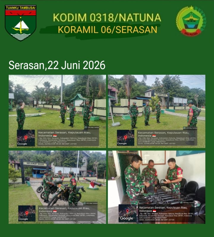 Kegiatan Koramil 06/Serasan. DPP Serka Harahap melaksanakan Apel Pagi Standby Siaga III dalam rangka