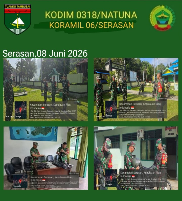 Kegiatan Koramil 06/Serasan. DPP Serka Harahap memimpin pelaksanaan apel pagi dan siaga III dalam ra