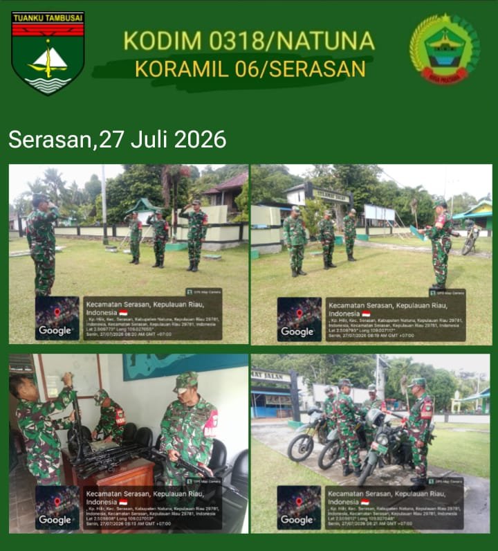 Kegiatan Koramil 06/Serasan. DPP Serka A. Harahap melaksanakan Apel Pagi Standby Siaga III dalam ran
