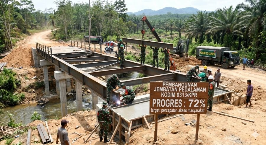 Kodim 0313/KPR Kebut Jembatan Pedalaman, Progres Capai 72 Persen