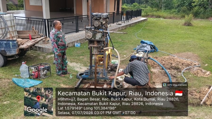 KODIM 0320/DUMAI MULAI PEMBUATAN SUMUR BOR DI BAGAN BESAR, DUKUNG KETERSEDIAAN AIR BERSIH