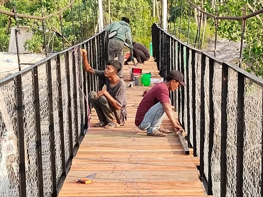 Kodim 0320/Dumai Terus Kebut Pembangunan Jembatan Gantung Garuda di Sungai Sembilan