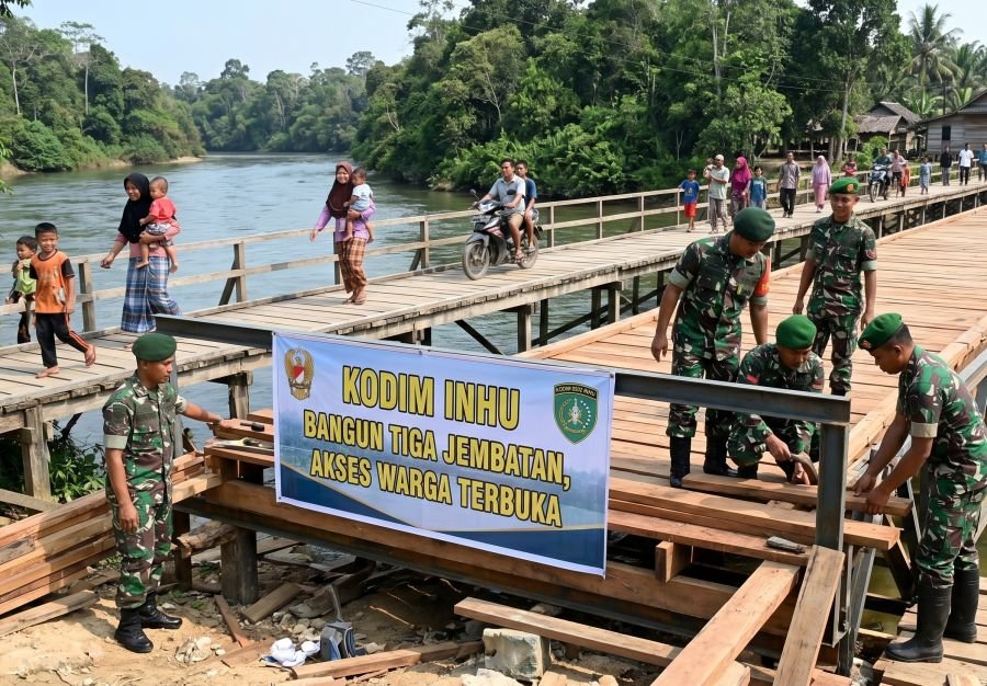 Kodim Inhu Bangun Tiga Jembatan, Akses Warga Terbuka