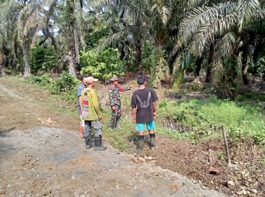 Kopda Aldi Saputra Bersama Warga Pekebun Sawit Patroli Tapal Batas Antisipasi Karhutla