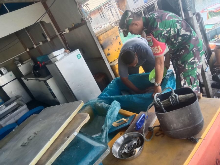 Koptu Fian Sambangi Penampung Ikan di Dusun Tanjung, Ingatkan Pekerja Jaga Kesehatan dan Kebersihan