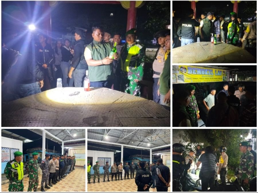 KORAMIL 01/BANGKO GELAR PATROLI GABUNGAN, AMANKAN SEJUMLAH TITIK VITAL DAN BOTOL MIRAS DI KECAMATAN