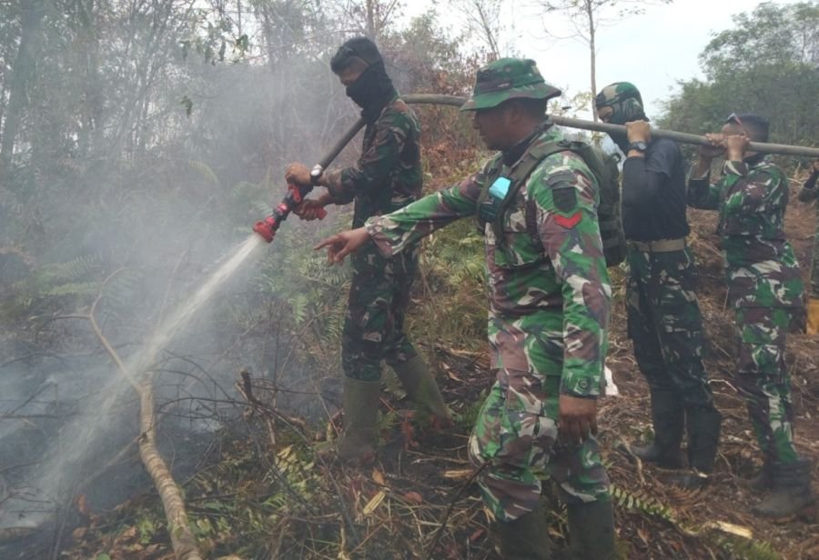 Koramil 01/Rengat Kodim 0302/Inhu tangani karhutla lahan gambut Di Desa Pulau Jumat