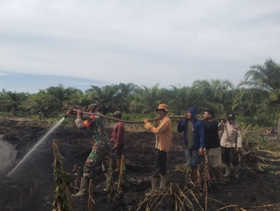 Koramil 04 Kubu berjibaku Karhutla 2 Hektare di Tanjung Leban Berhasil Dilokalisir