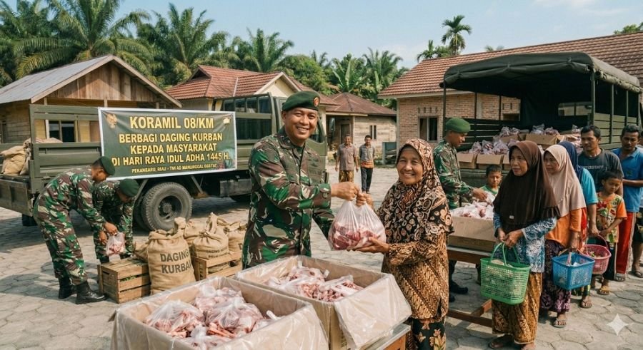 Koramil 08/KM Berbagi Daging Kurban kepada Masyarakat