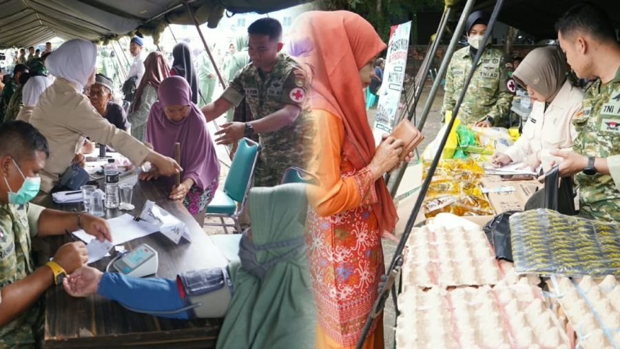 Korem 033/WP Gelar Bazar Murah dan Pengobatan Gratis Sambut HUT Ke - 81 TNI.