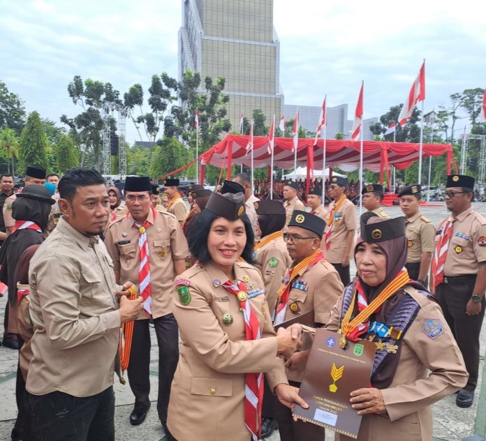 Lanud RSN Ikut Sukseskan Upacara  Hari Pramuka ke-64 di Riau