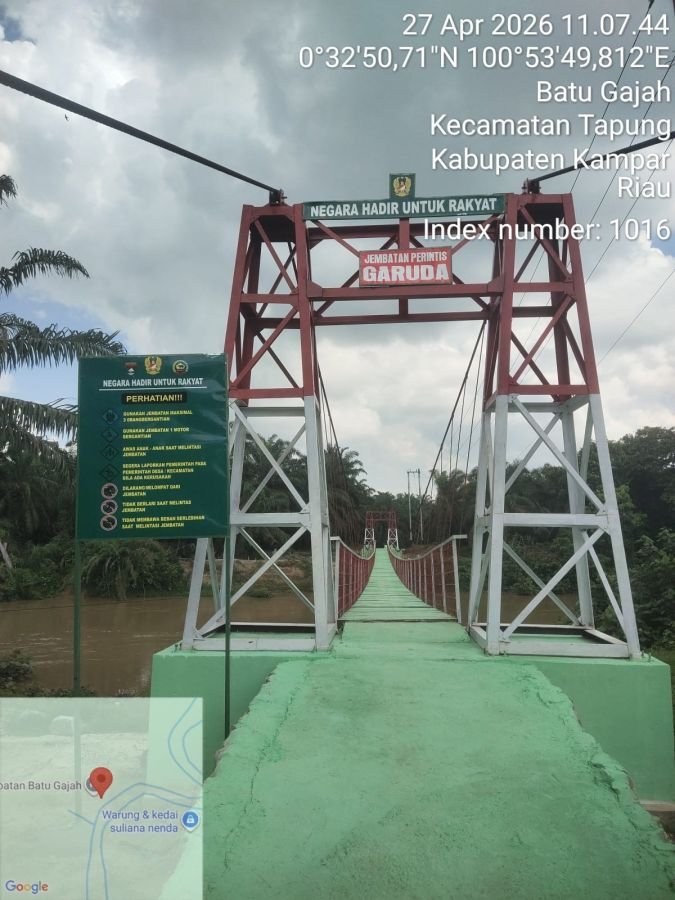 Menuju Peresmian,Kodim 0313/KPR Rampungkan 100% Pembangunan Jembatan Gantung Garuda