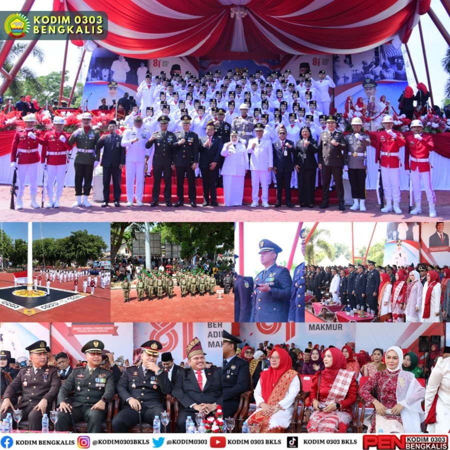 Merah Putih Berkibar Penuh Khidmat, Dandim dan Ketua Persit Hadiri Upacara HUT ke-81 RI di Bengkalis