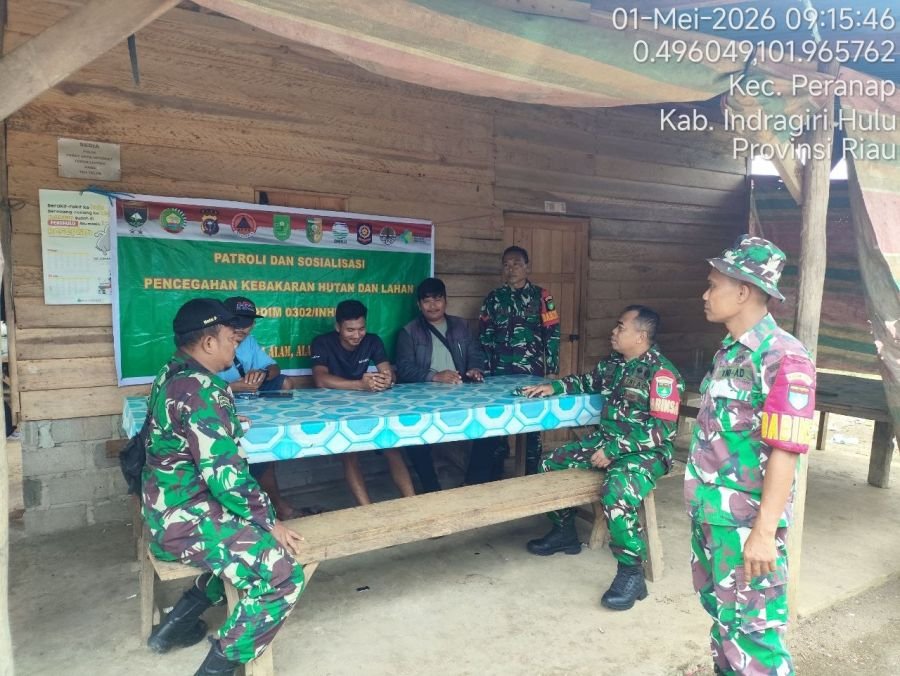 Meski Musim Hujan, Koramil 05/Peranap Tetap Gencar Patroli Karhutla dan Sosialisasi ke Warga