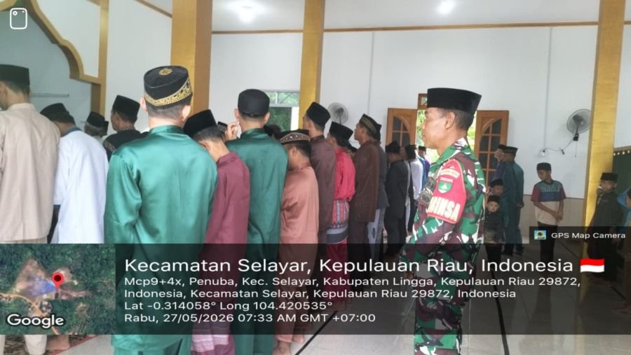 Monitoring sekaligus pengaman kegiatan Shalat Idul Adha 1447 H di desa Penuba kec Selayar kab Lingga